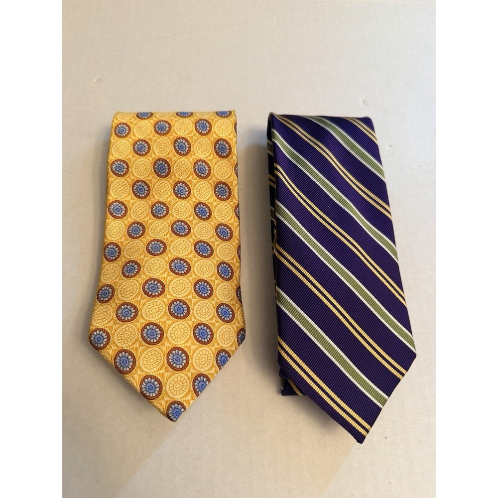 Lot of 2 Jos A Bank Ties‎ 100% Silk Gold & Purple Stripe One Made In Italy